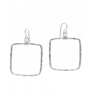 NEW BOHO SOL women's square hammered hoop earrings in silver